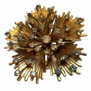 Emmons Vintage Gold Tone Rhinestone Starburst Brooch Mid Century